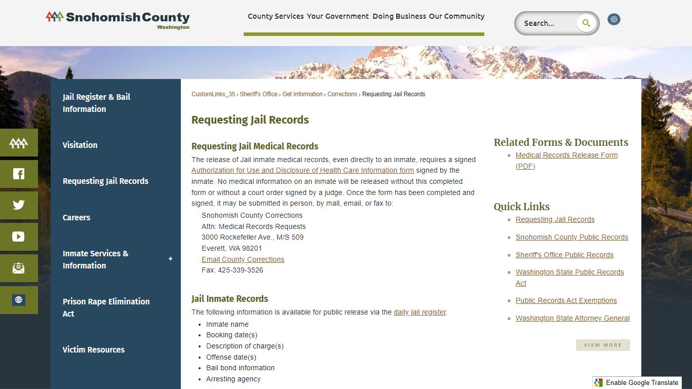 Requesting Jail Records | Snohomish County, WA - Official ...